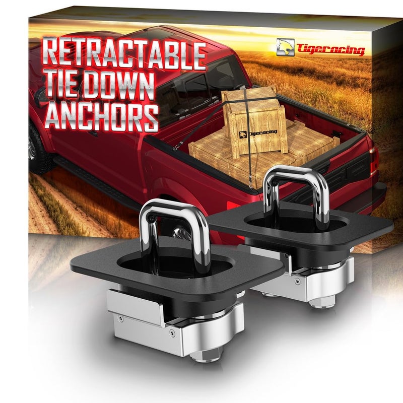Tigeracing Tie Down Anchors Retractable Truck Bed Top Side D Ring Compatible with 1999-2013 Silverado & Sierra 1500 2500 - All Metal 3000 LBS Capacity of 2 - Image 1